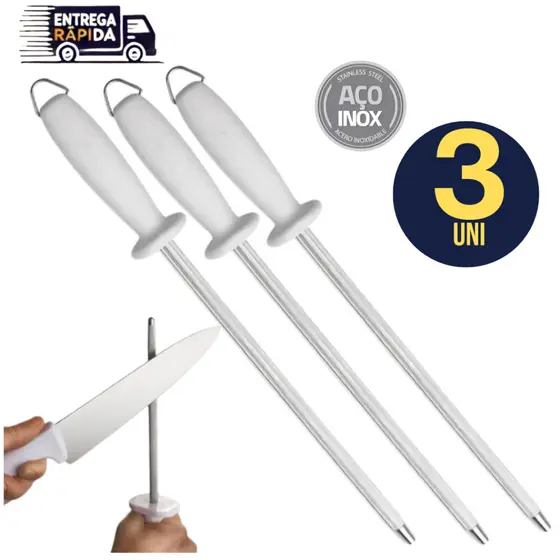 Kit 03 Chaira Estriada 10 Polegadas  Profissional Amolador de Facas Afiador Linha Premium Resistente Variáveis