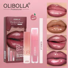 Conjunto de maquiagem labial brilho labial brilho labial espelho batom delineador labial fácil coloração