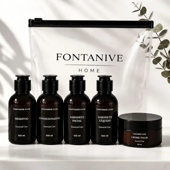 Kit Viagem Avião 100ml (5 Peças) | Com ou Sem Necessaire | Frascos Âmbar