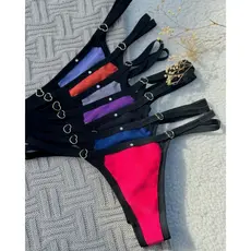 Calcinha Mini Tanga Canelada Com Regulagem De Coração Coloridas Com Viés Preto