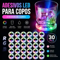 9.9 Preço Kit 20/30/40/50/80 Adesivo Led Base Luminosa P/ Garrafas E Copos Luz