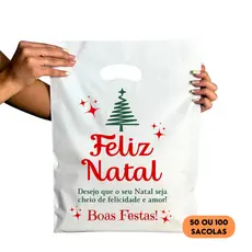 Sacolas Feliz Natal Reforçadas - 20X30 Cm - Sacolas Para Bijuterias, Maquiagens e Lembrancinhas.