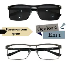 Óculos Completo Armação Clip On 2 em 1 Metal Masculino Com Lentes Em Anti Reflexo Com Seu Grau