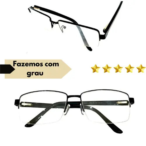 Óculos Completo Armação Metal Masculino Nylon Com Lentes Em Anti Reflexo Com Seu Grau