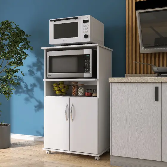 Armários para Cozinha com Espaço para Forno e Micro-ondas Multiuso com Rodinhas