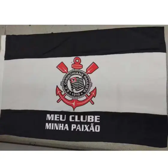 Bandeira Timão 1,50x1,00 Grande Torcida Decorativa Tecido Poliéster Premium