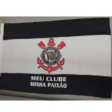 Bandeira Timão 1,50x1,00 Grande Torcida Decorativa Tecido Poliéster Premium