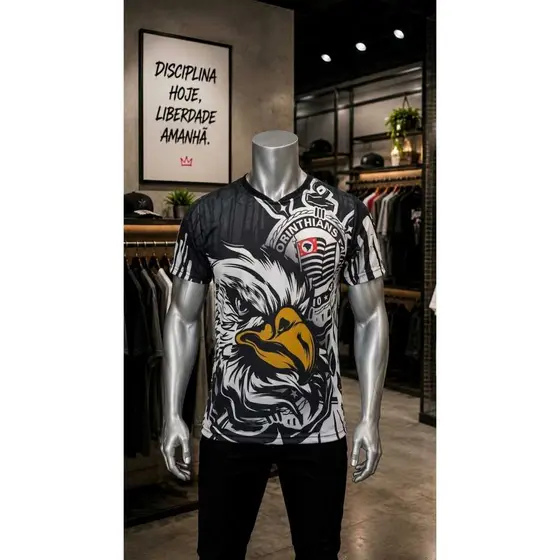 Conjunto Gaviões da Fiel Águia Camiseta e Bermuda Masculino Timão Torcida Casual