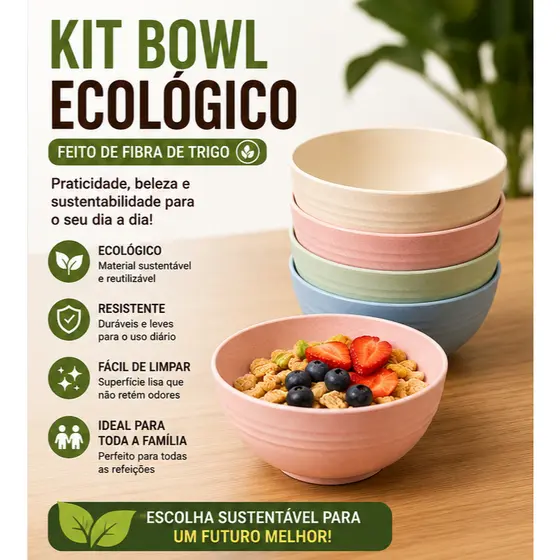 Kit Bowl Bambu Tigela Ecológica Cumbuca Sobremesa