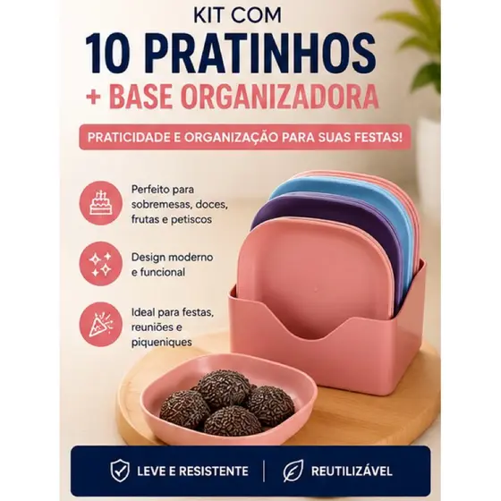 Kit 10 Pratinhos + Base organizadora