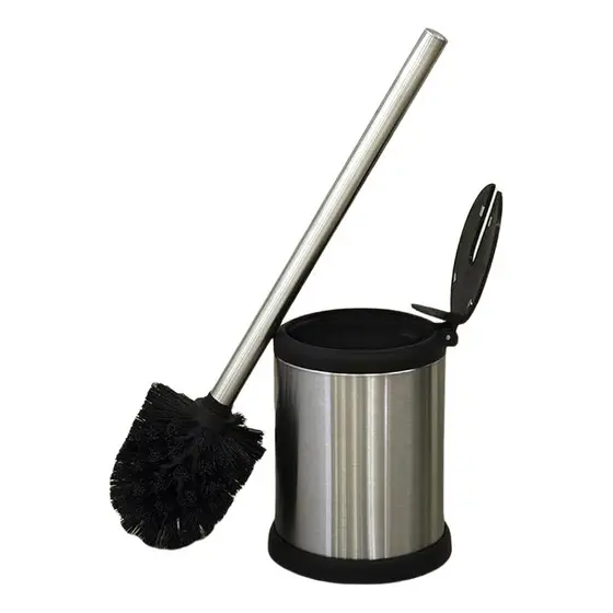 Escova Sanitaria Banheiro Aço Inox Vassoura Limpeza Vaso Sanitario Privada Com Cesto
