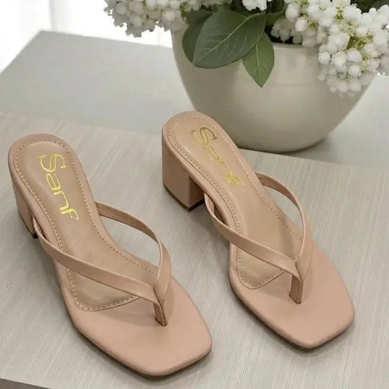 Tamanco Sandália Sanf Feminina Salto 4Cm Grosso Bloco Casual Salto médio Baixo Quadrado Salto Grosso