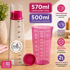 Regador de Massa para Bolo 500ml + Copo Medidor 570ml Rosa BPA Free Kit Confeitaria