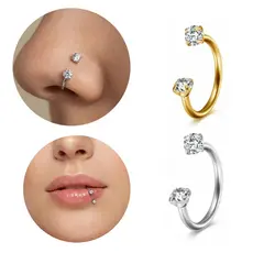Piercing Zircônia Dupla Boca Nariz Hipoalergênico Aço Cirúrgico Helix Daith Tragus, Septo