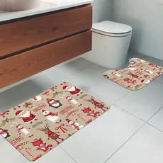 Kit 2 Tapete de Natal para Banheiro, Jogo 2 Peças Natal - Papai Noel – Decoração Charmosa de Natal