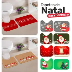 Jogo Tapetes de Natal para Banheiro 2 Peças Feliz Natal Premium - PROMOÇÃO DE FABRICA