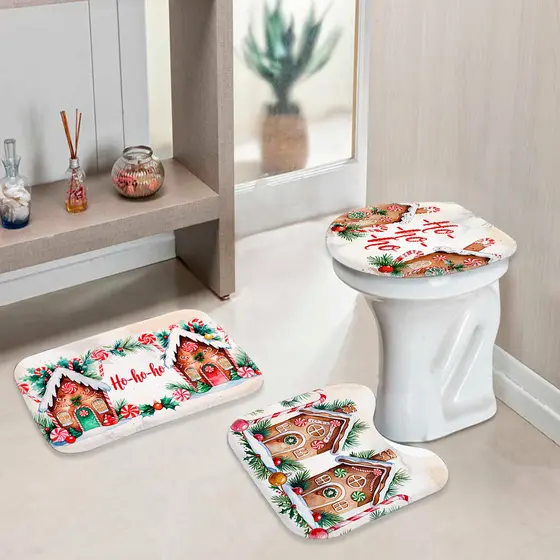 Jogo de Tapetes Natal – 3 Peças para Banheiro com Estilo e Conforto