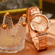 Relógio de Pulso Feminino Rosê com Mostrador Fino Movimento Quartzo Luxo Presente Sofisticado