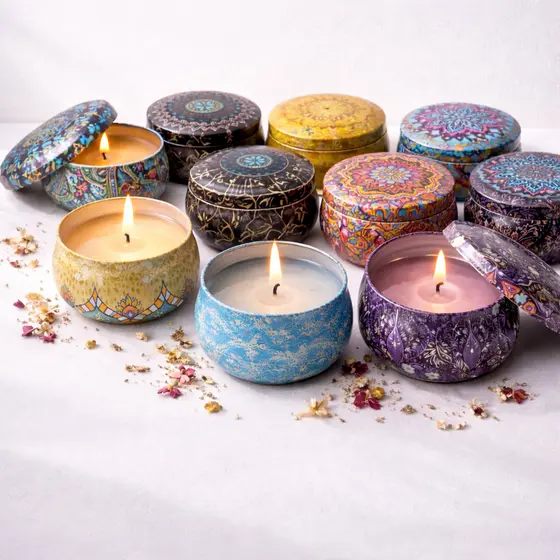 kit 10 Latas Premium para Vela Aromática Lembrancinhas –com Acabamento Refinado mandala