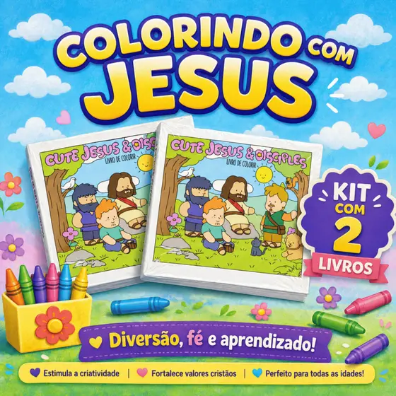Livro De Colorir Cristão Infantil Jesus Cute Kit 1 Ou 2 Unidades