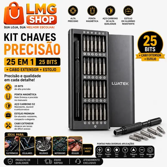 Kit Chave Precisão Luatek 25 Em 1 - Para Celular Notebook Eletrônicos Alta Qualidade Premium Magnética - LMG Shop