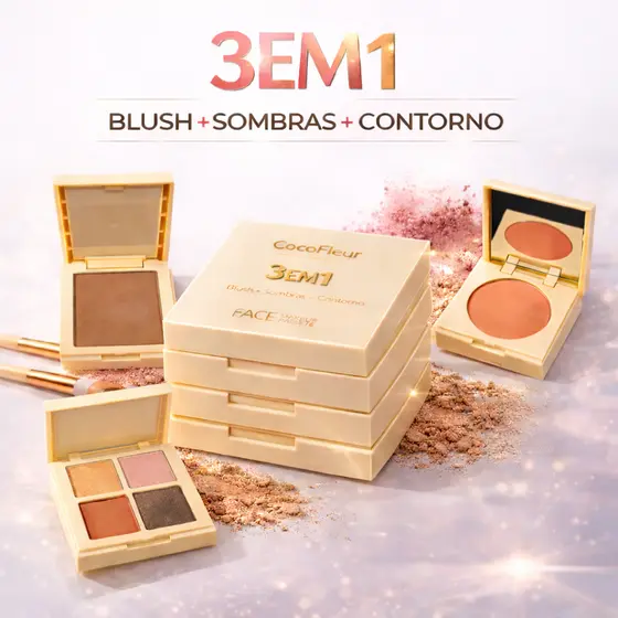 CocoFleur Paleta 3 em 1 Blush Sombra e Contorno com Espelho Compacta 13,4g Maquiagem Completa