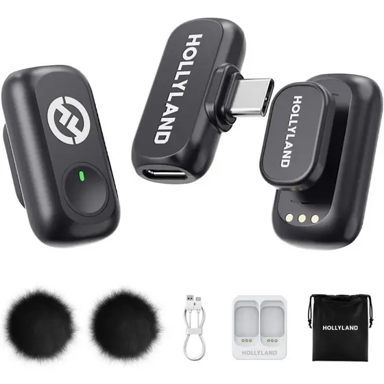 Hollyland LARK A1 Mini Duo Combo Microfone Sem Fio Mini para iPhone 15/16 e Android USB-C Microfone