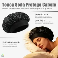 Touca/Gorro de Dormir de Cetim com Aba Faixa Larga Gigante Cabelo Anti Frizz Toca Head LULU