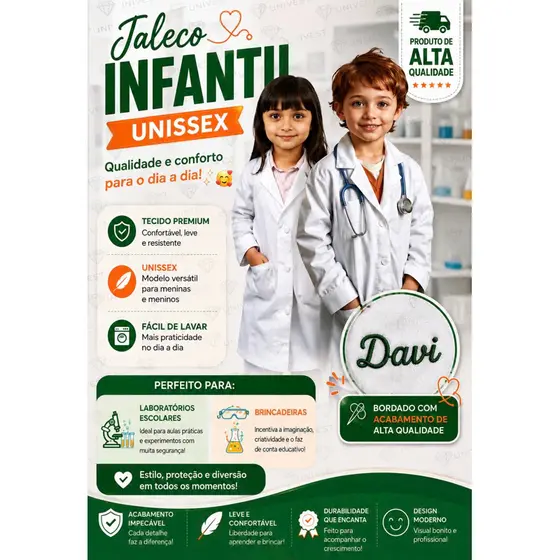 Jaleco Infantil com Nome Bordado