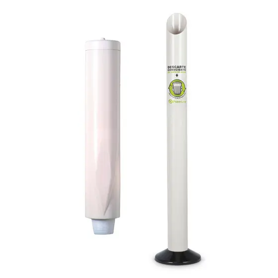 Kit Lixeira + Dispenser Porta-Copo Descartável de Café Cor Branco - Premisse