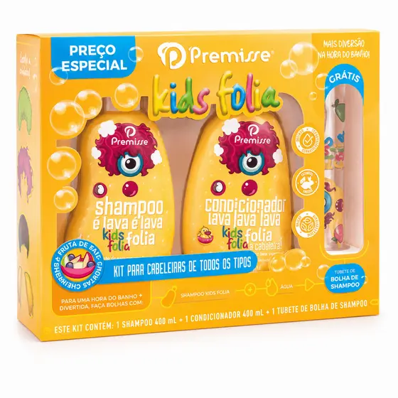 Kit Shampoo Condicionador Kids Folia Todo Tipo de Cabelo - Premisse
