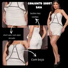 Conjunto Short Saia Feminino Elegante com Bojo e Lastex – Roupa Social Casual Blogueira