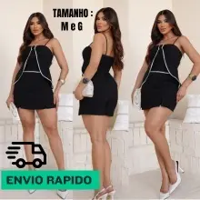 Conjunto Casual Chic Short Saia Forrado Zíper Lateral Peplum Moda Verão