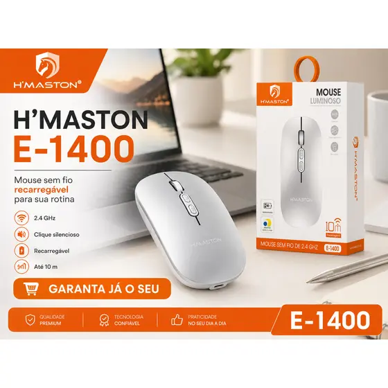 H'maston E-1400 Mouse Sem Fio Para Notebook Mouse Sem Fio Recarregável Mouse Bluetooth Mouse Sem Fio Gamer Mice