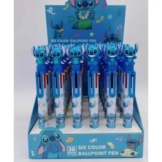 Kit de 6/12 Peças Caneta Esferográfica de 6 Cores com Desenho Stitch 6 Cores Multicolor Presente De Papelaria