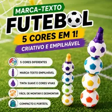 Marca Texto Bola de Futebol 5 Cores Caneta Empilhável Fofa Escolar