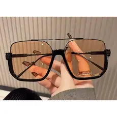 Óculos De Sol Feminino E Masculino 2025 | Quadrado Luxo Lente Champanhe Pêssego UV400