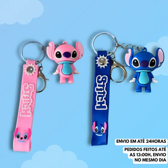 Chaveiro Stitch e Angel 3D Emborrachado Fofo Para Mochila Bolsa e Chaves