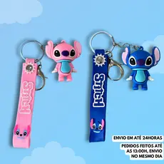 Chaveiro Stitch e Angel 3D Emborrachado Fofo Para Mochila Bolsa e Chaves
