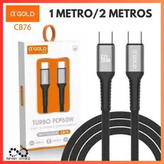 Cabo Carregador TIPO-C -TIPO-C / Tipo-C - Lightning Turbo 30W/60W 1M/2M Para iOS E Android A'GOLD