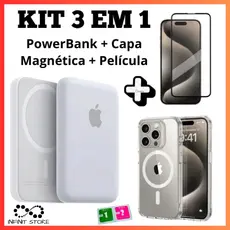 Kit 3 em 1 Portátil PowerBank + Capa Magnética + Película De Vidro Para iPhone 7/8 PLUS XR 11 12 13 14 15 16 17 PRO MAX