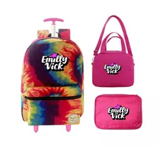 Kit Mochila Escolar Youtuber Emilly Vick Lancheira Térmica e Estojo Escolar Jumbo Box 24 Elásticos