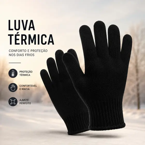Luva Térmica Inverno Frio Unissex Preta Confortável Macia Proteção Térmica Para Dia a Dia Moto