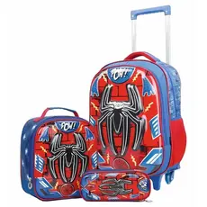 Kit Mochila Rodinhas Lancheira Estojo 3D Alto Relevo Homem Escolar Menino Spider Man Aranha Desenho