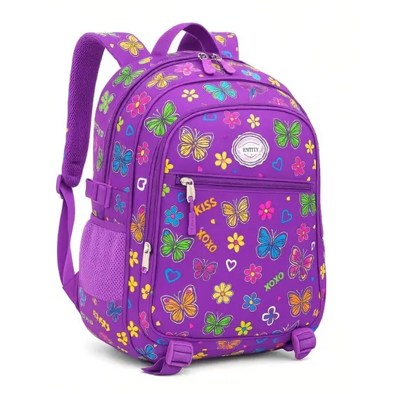 Mochila Juvenil Escolar Faculdade Grande Reforçada Meninas Borboleta Alça Acolchoadas