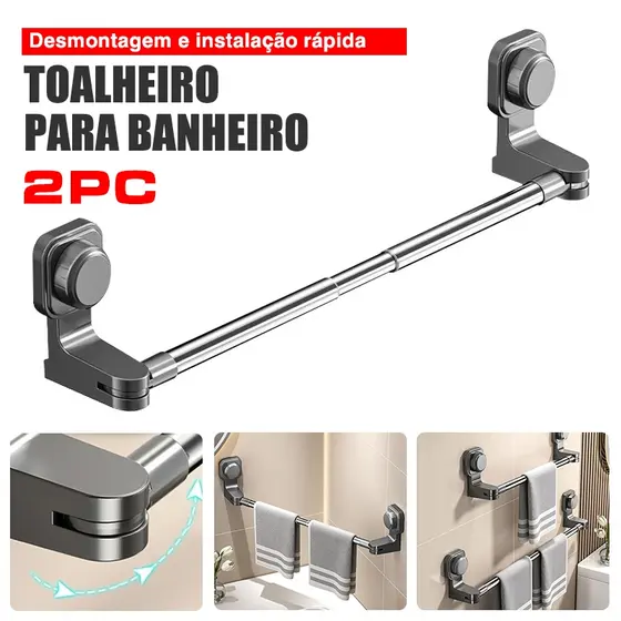 Kit 2 Suporte Porta Toalha de Parede com Ventosa suporte toalha– Giratório, Retrátil e Sem Furar