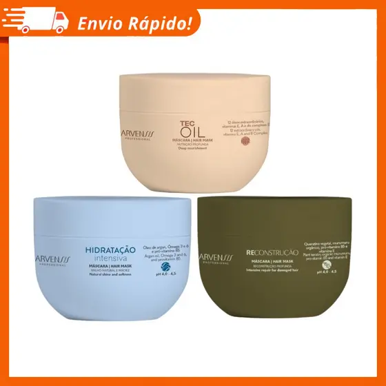 Kit Arvensis Cronograma Tec Oil Hidratação Reconstrução 250g