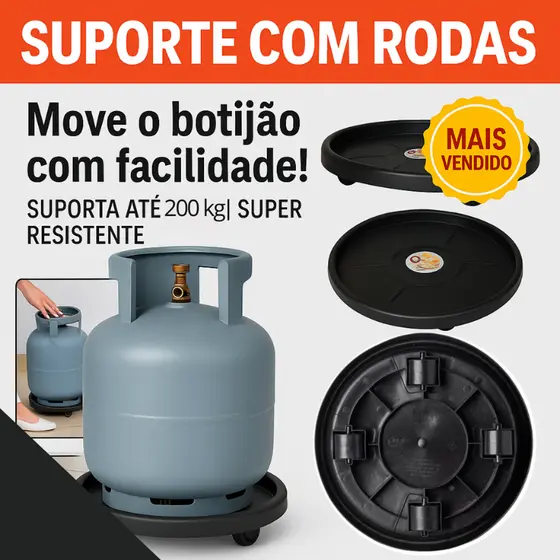 Base com Rodas Suporte Botijão de Gás Galão de Água Prato Reforçado Resistente Suporta 200kg