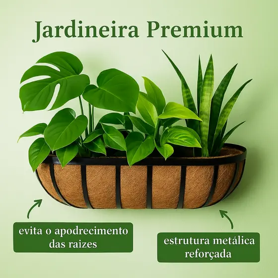 Vaso Jardineira 60cm Luxo Premium Floreira Grande de Parede Fibra De Coco