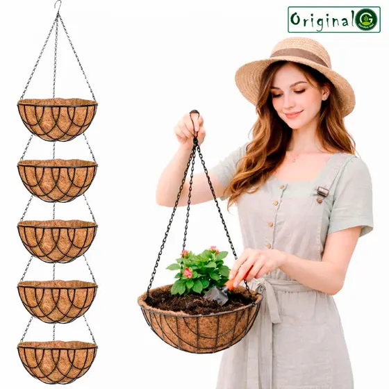 Kit 3 ou 5 Vasos Fibra de Coco 25 30 e 35cm Pendurar Pendente Fibra Coco Pendente Plantas Flores
